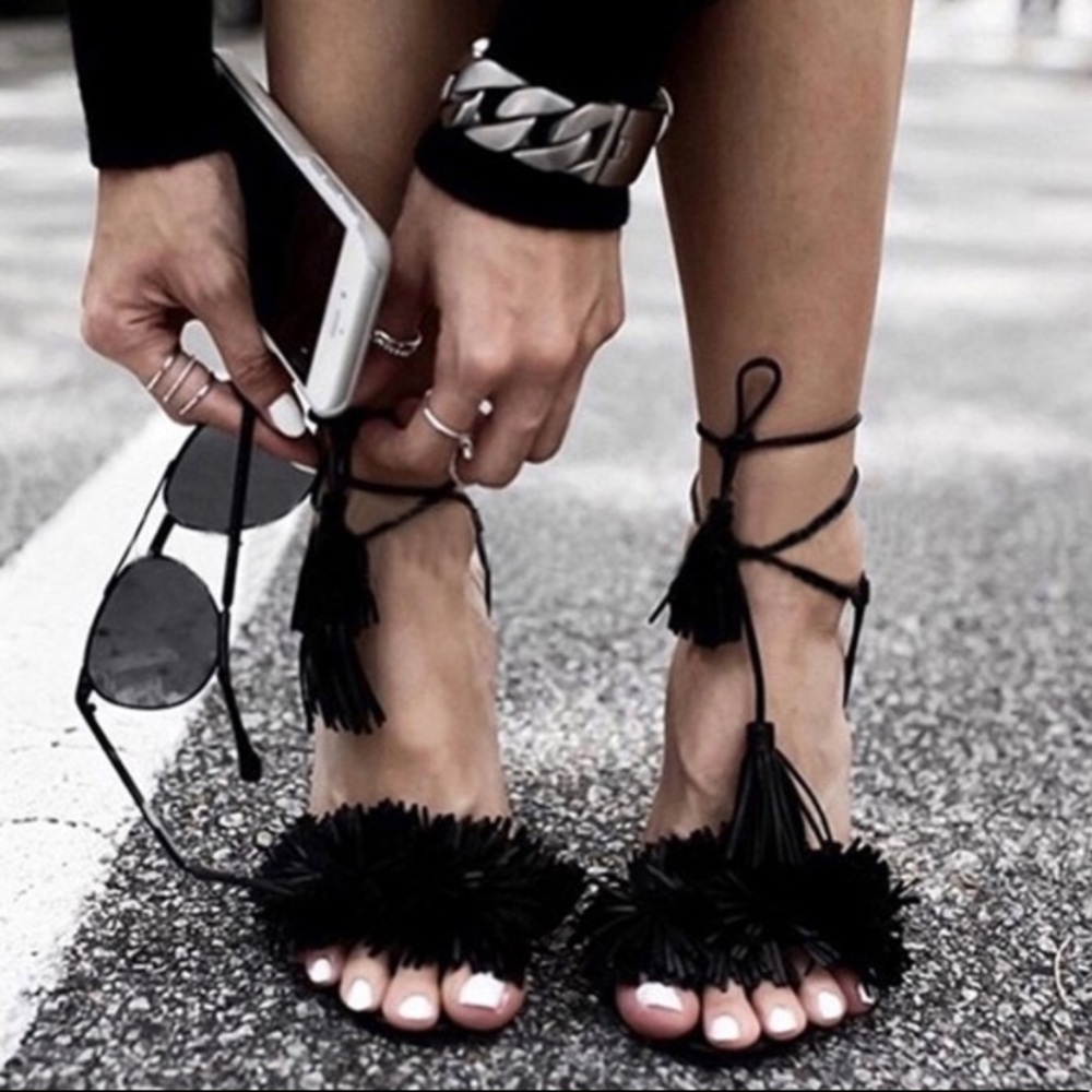 Sexy Tassel Lace Up High Heels Open Toe Sandals